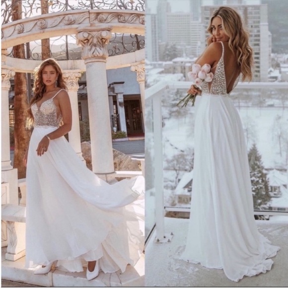 White True Love Beaded Rhinestone Wedding Gown 🌿 - Picture 3 of 12